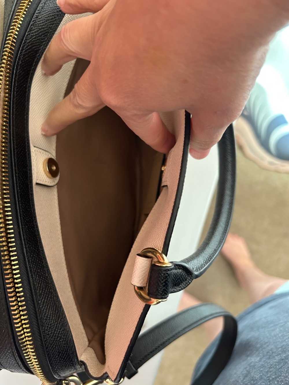 Coach Cream Leather Satchel with Black Handles and Strap - Picture 9 of 16